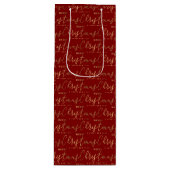 Rood en Goud Script Vrolijk Kerstfeest Gelukkig Ni Wijn Cadeautas (Voorkant)