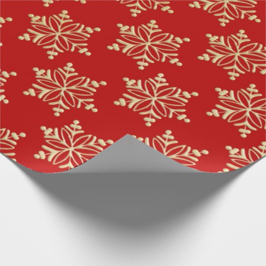 Rood en Goud Sneeuwvlok Kerst Verpakkingsdocument Cadeaupapier (Hoek)