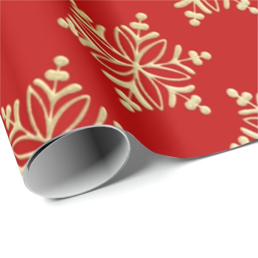 Rood en Goud Sneeuwvlok Kerst Verpakkingsdocument Cadeaupapier (Rol Hoek)