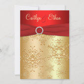 Rood en Goud Sneeuwvlokken Bruiloft Uitnodiging (Voorkant)