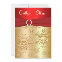 Rood en Goud Sneeuwvlokken Bruiloft Uitnodiging
