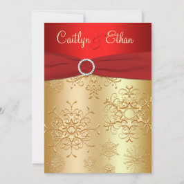 Rood en Goud Sneeuwvlokken Bruiloft Uitnodiging