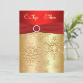 Rood en Goud Sneeuwvlokken Bruiloft Uitnodiging (Staand voorkant)