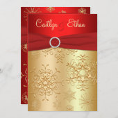 Rood en Goud Sneeuwvlokken Bruiloft Uitnodiging (Voorkant / Achterkant)