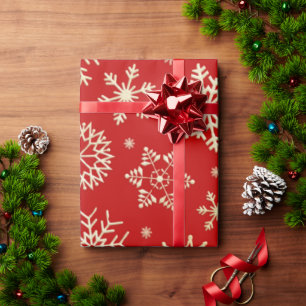 Rood en Goud Sneeuwvlokken Kerstmis Verpakkend Doc Cadeaupapier