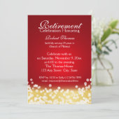 Rood en Goud Sparkle Lights Retirement Party Kaart (Staand voorkant)