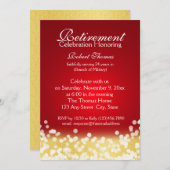 Rood en Goud Sparkle Lights Retirement Party Kaart (Voorkant / Achterkant)