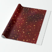 Rood en Goud Star Wrapping Papier | Elegante vakan (Uitgerold)