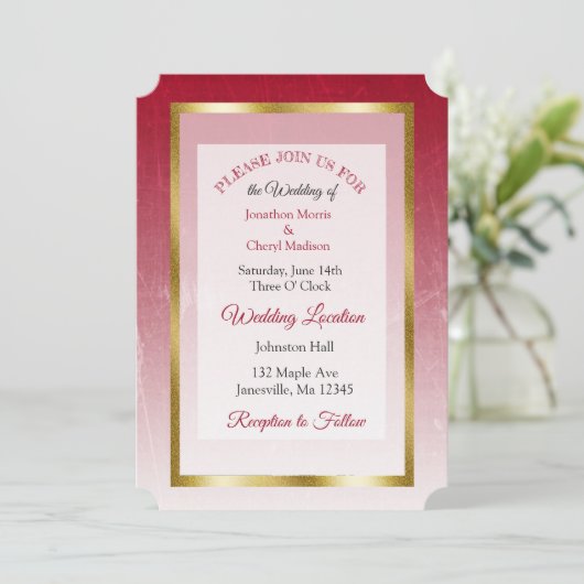 Rood en goud thema bruiloft uitnodigingen (Staand voorkant)