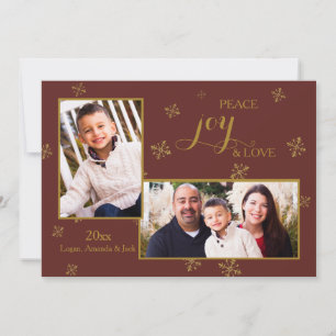 Rood en Goud Twee Foto Kerstkaart