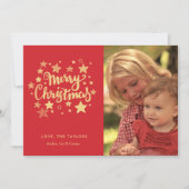 Rood en Goud Typografie Foto Kerst Kaart (Voorkant)