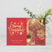 Rood en Goud Typografie Foto Kerst Kaart (Staand voorkant)