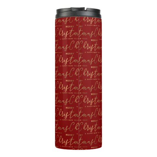 Rood en Goud Typografie Script Vrolijk Kerstfeest Thermosbeker (Achterkant)