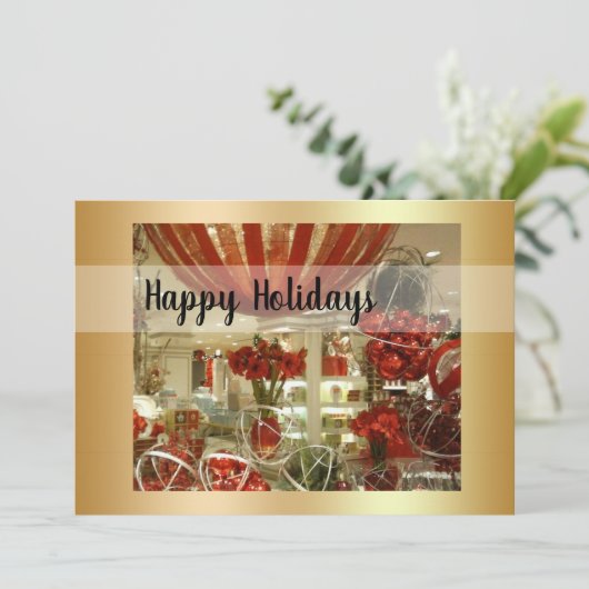 Rood en Goud Vakantie Decor Flat Vakantie Kaart (Staand voorkant)