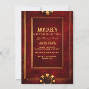 Rood en Goud Vegas Casino Bachelor Party Kaart