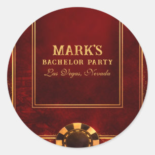 Rood en Goud Vegas Casino Verjaardagsfeest voor On Ronde Sticker