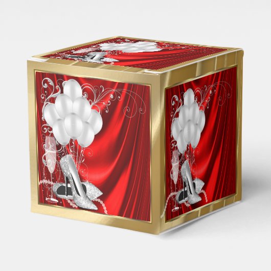 Rood en Goud Verjaardagsfeestje Bedankdoosjes (Voorkant Zijde)