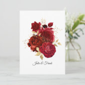 Rood en Goud Vintage Rozen Huwelijk/Verloving Aankondiging (Staand voorkant)