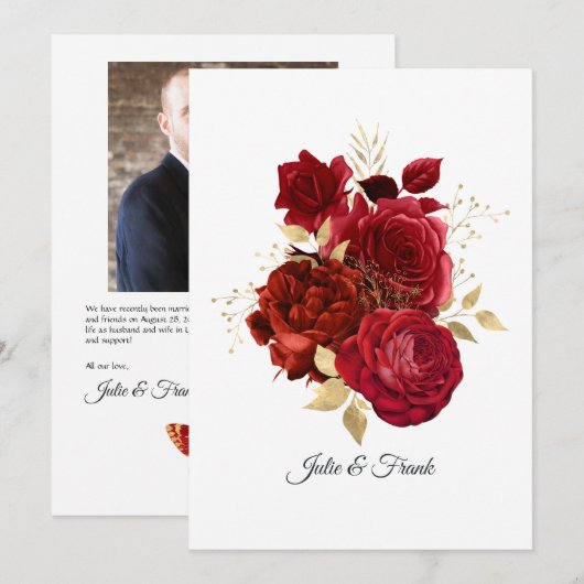 Rood en Goud Vintage Rozen Huwelijk/Verloving Aankondiging (Voorkant / Achterkant)