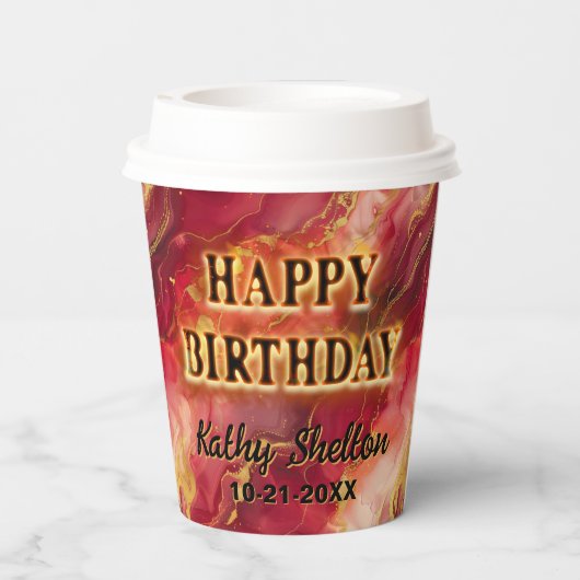 Rood en Goud Vlammend Heet Papieren Bekers (Achterkant)