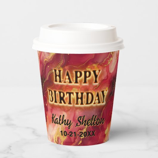 Rood en Goud Vlammend Heet Papieren Bekers (Voorkant)