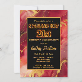 Rood en goud vlammende hete 21e verjaardag kaart