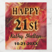 Rood en goud vlammende hete 21e verjaardag wijn etiket (Enkel label)