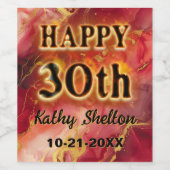 Rood en goud vlammende hete 30e verjaardag wijn etiket (Enkel label)