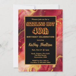 Rood en goud vlammende hete 40e verjaardag kaart