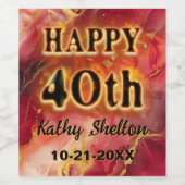 Rood en goud vlammende hete 40e verjaardag wijn etiket (Enkel label)