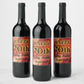 Rood en goud vlammende hete 70e verjaardag wijn etiket (Flessen)