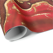 Rood en goud Vloeibare marmer Abstract Cadeaupapier (Rol Hoek)