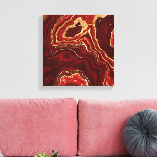 Rood en goud Vloeibare marmer Abstract Canvas Afdruk (Insitu (Woonkamer))