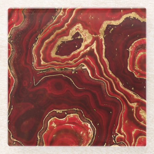 Rood en goud Vloeibare marmer Abstract Glazen Onderzetter (Voorkant)