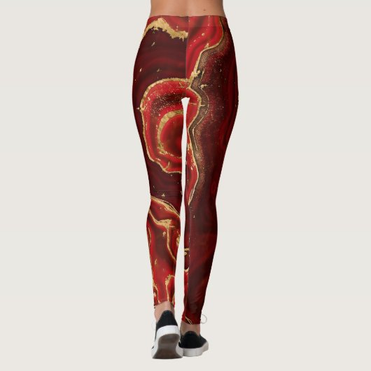 Rood en goud Vloeibare marmer Abstract Leggings (Achterkant)