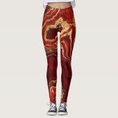 Rood en goud Vloeibare marmer Abstract Leggings (Voorkant)