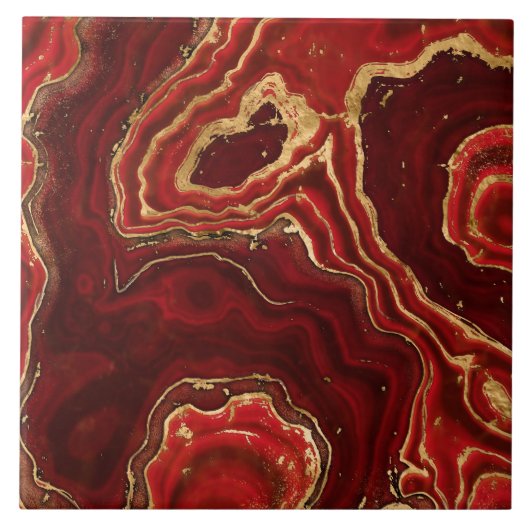 Rood en goud Vloeibare marmer Abstract Tegeltje (Voorkant)