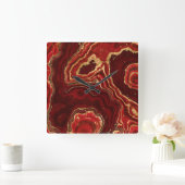 Rood en goud Vloeibare marmer Abstract Vierkante Klok (Huis)