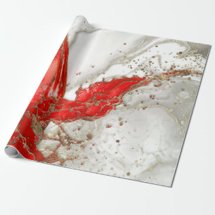 Rood en goud Vloeibare marmer Cadeaupapier