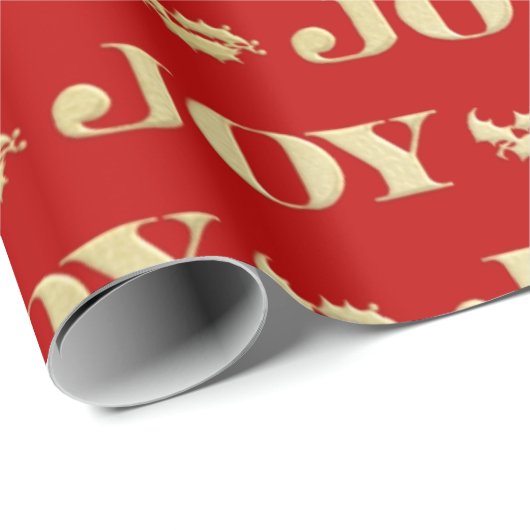 Rood en Goud Vreugde Holly Kerstmis Verpakkend Doc Cadeaupapier (Rol Hoek)