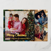 Rood en goud Vrolijk Kerstfeest familie 3 Foto Folie Feestdagenkaart (Voorkant)