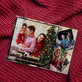 Rood en goud Vrolijk Kerstfeest familie 3 Foto Folie Feestdagenkaart