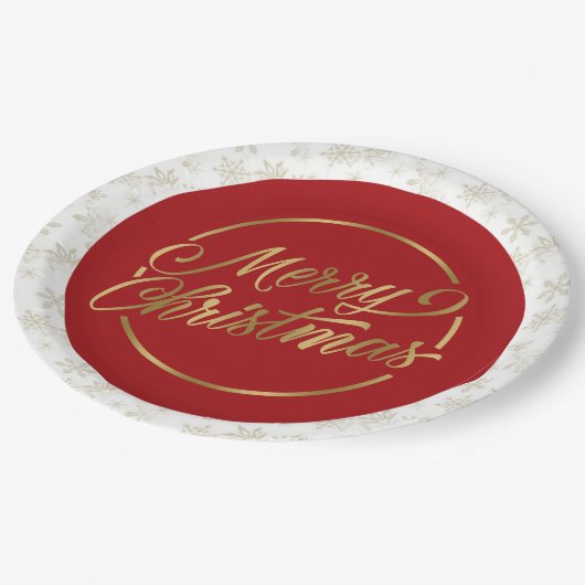 Rood en Goud Vrolijk Kerstpapier Bord (Gekanteld)