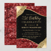 Rood en Goud Winter Pailletten 21e Verjaardag Kaart (Voorkant / Achterkant)