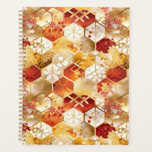 Rood en Goud Zeshoek Chiyogami Planner (Voorkant)