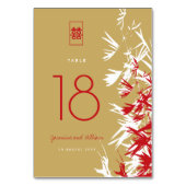 Rood- en goudbamboe laat dubbelgeluksweddenschap o kaart (Achterkant)