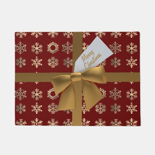 Rood- en goudblauw Snowflake Merry Kerstdoormat Deurmat (Voorkant)