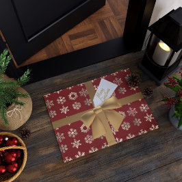 Rood- en goudblauw Snowflake Merry Kerstdoormat Deurmat