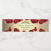 Rood en goudbloem Quinceanera Waterfles Etiket (Enkel label)