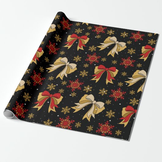 Rood- en goudbogen snowflakes kerstFeestdagen Cadeaupapier (Uitgerold)